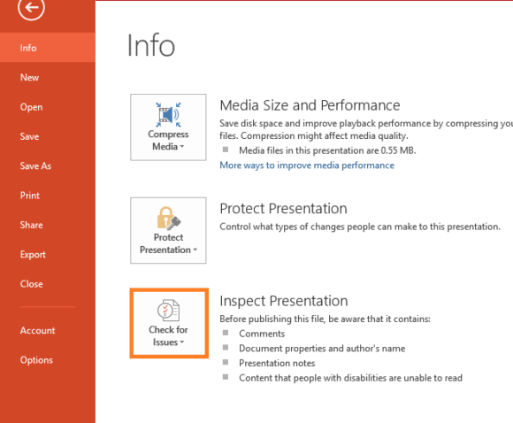 Inspect Document -- Check for Issues - PowerPoint 2013 - FreePowerPointTemplates