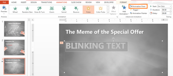 Blinking Text -- Animation - Pulse - Animation Pane - PowerPoint 2013 - FreePowerPointTemplates