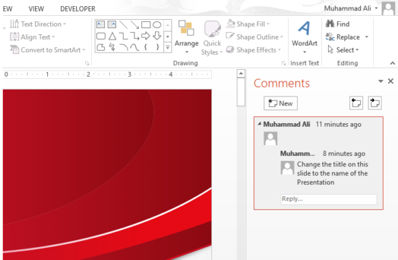 Comments -- PowerPoint 2013 - REVIEW - New Comment - 2 - FreePowerPointTemplates