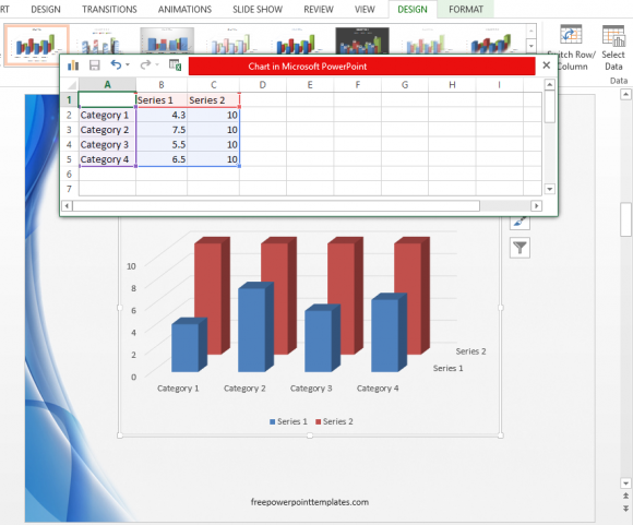 Comparison Chart - Insert - Chart - Column - 3D Column - Enter Data - FreePowerPointTemplates