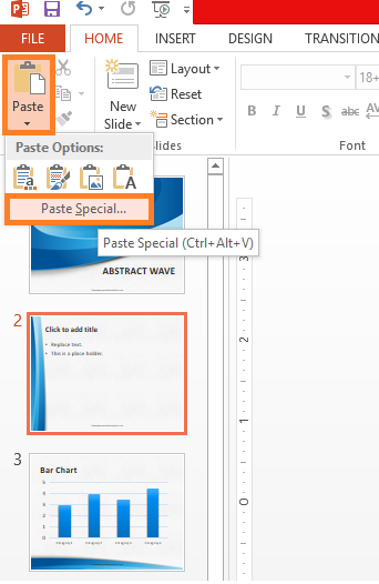 Excel Chart - Paste Special - FreePowerPointTemplates