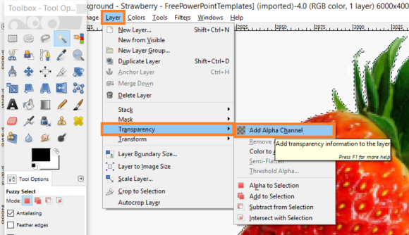 GIMP -- Remove Background - 4 - Add Alpha Channel - PowerPoint - FreePowerPointTemplates