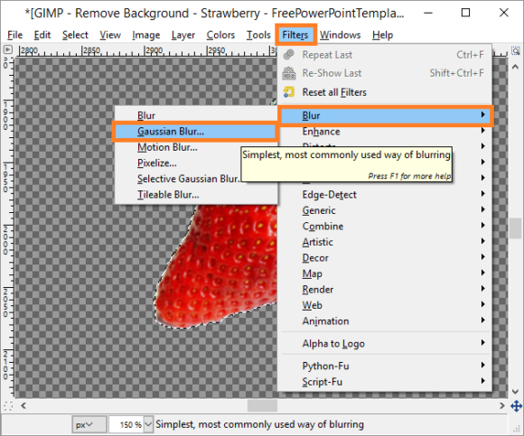 GIMP -- Remove Background - 7 - Filters - Blur - Gaussian Blur - PowerPoint - FreePowerPointTemplates.png