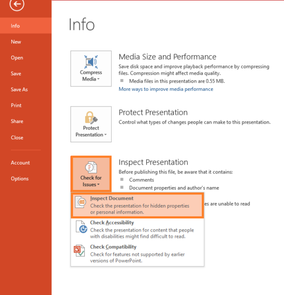 Inspect Document -- Check for Issues - Inspect Document - PowerPoint 2013 - FreePowerPointTemplates