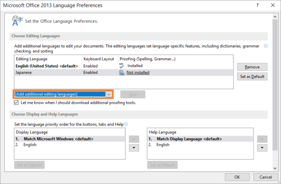 office 2016 spell check language change