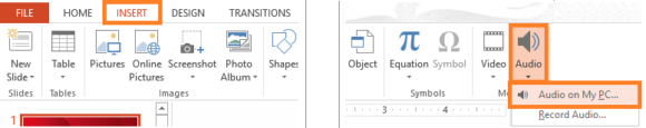 Music -- Insert - Audio - Audio on My PC - PowerPoint 2013 - 2 - FreePowerPointTemplates