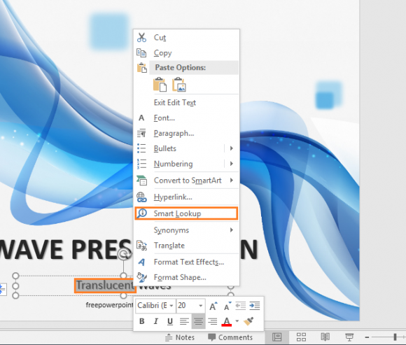 PowerPoint 2016 - Right-click - Smart lookup -- FreepowerpointTemplates
