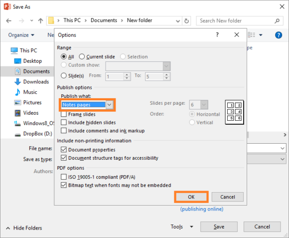 PowerPoint Files -- File - Save as - PDF - Options... - Notes Pages - FreePowerPointTemplates