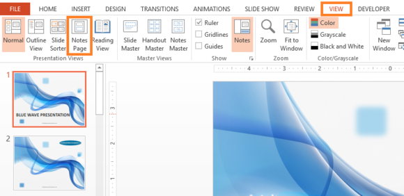 Presenter Notes -- VIEW - Notes Page - PowerPoint 2013 - FreePowerPointTemplates