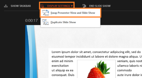 Presenter View -- Slide Show - Presenter View - Display Settings - Swap Presenter View and Slide Show - PowerPoint 2013 - FreePowerPointTemplates