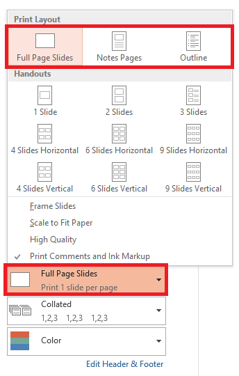 Printing Options -- File - Print Layout - PowerPoint 2013 - FreePowerPointTemplates