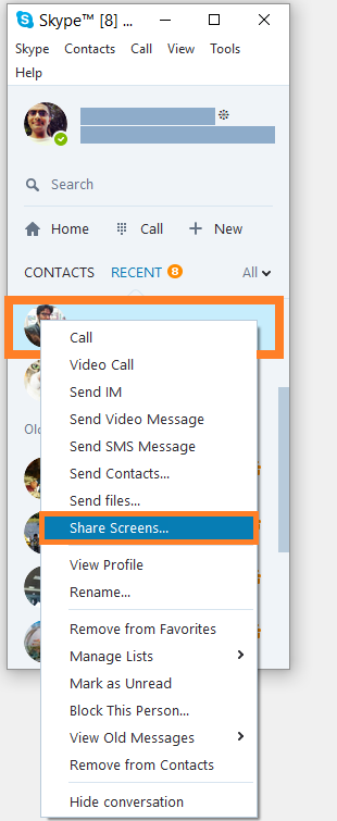 Skype -- Right Click - Share Screens... - FreePowerPointTemplates