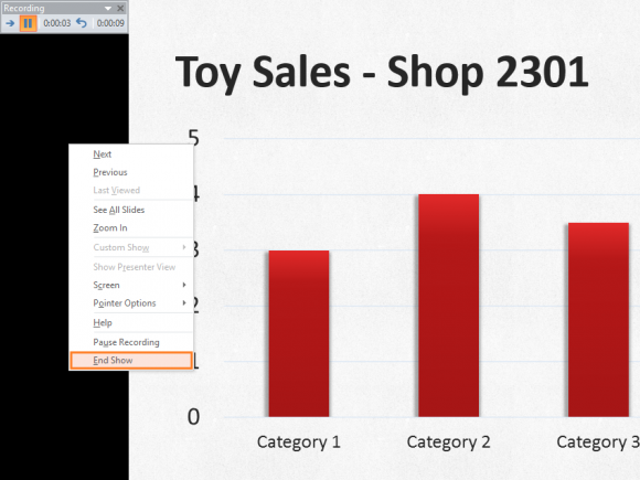 Slide Timings - SLIDE SHOW - Record Slide Show - Start Recording - Pause - End Show - FreePowerPointTemplates