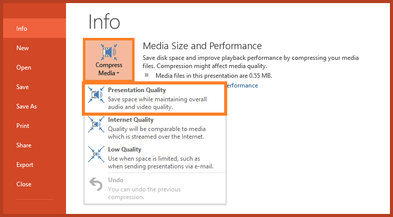 how to make a powerpoint presentation smaller for emailing