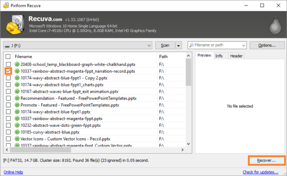 USB Flash Drive -- Recuva - 3 - FreePowerPointTemplates